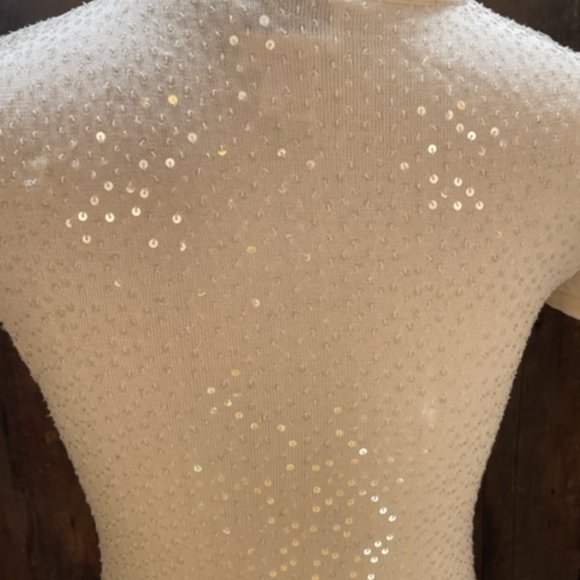 Oscar De La Renta Silk Knitted Beaded Sequin Short Sleeve Top,  Size Petite - Picture 6 of 16